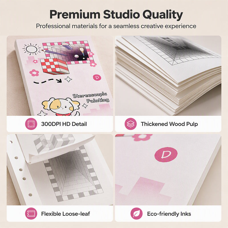 Kids 3D Stereoscopic Tracing Drawing Book with Coloring and Paper Cutting Activities
