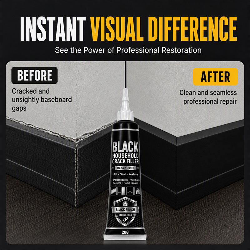 🥳2026 HOT SALE🥳💞50K+ SOLD! 🔧🖤 50% OFF! Black Household Crack Filler Paste – High‑density polymer formula fills gaps & cracks seamlessly. Precision tip applicator for mess‑free repair – restores walls & baseboards to perfection! 🏠✨