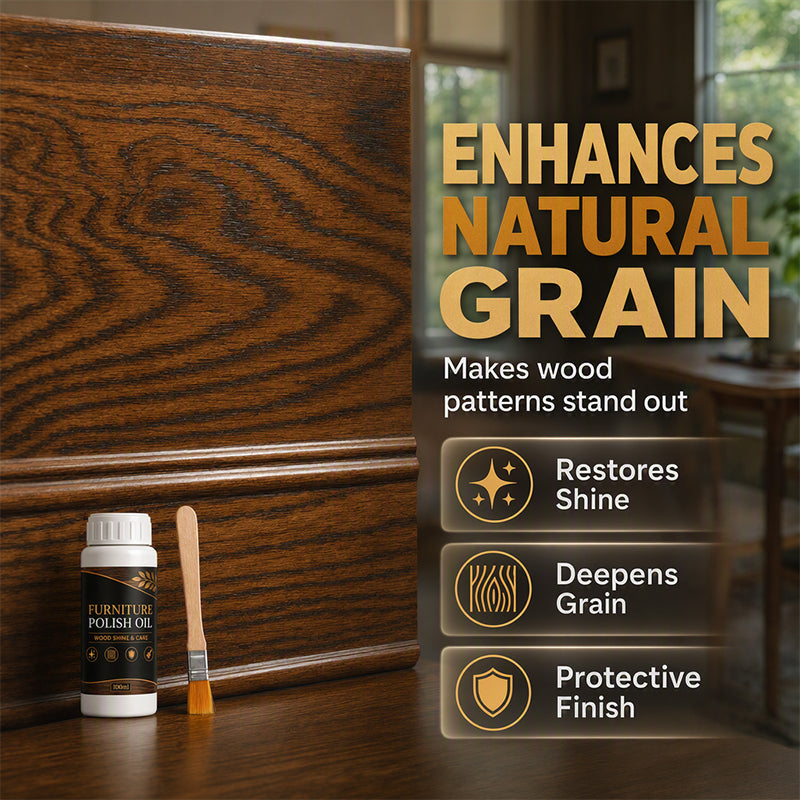 🥳2026 TOP PICK🥳 Wood Care Oil – Revives Dull Wood Surfaces, Boosts Shine & Depth – Protective Finish, Includes Application Brush! 🛡️💨