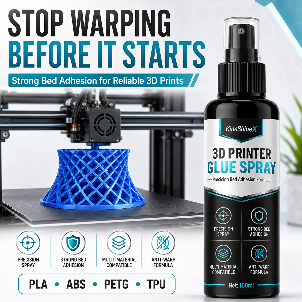 🥳2026 TOP PICK🥳 3D Printer Adhesive Spray – Strong Bed Grip, Anti-Warp Formula – Easy Release After Cooling – Multi-Material Compatible! 🛡️💨