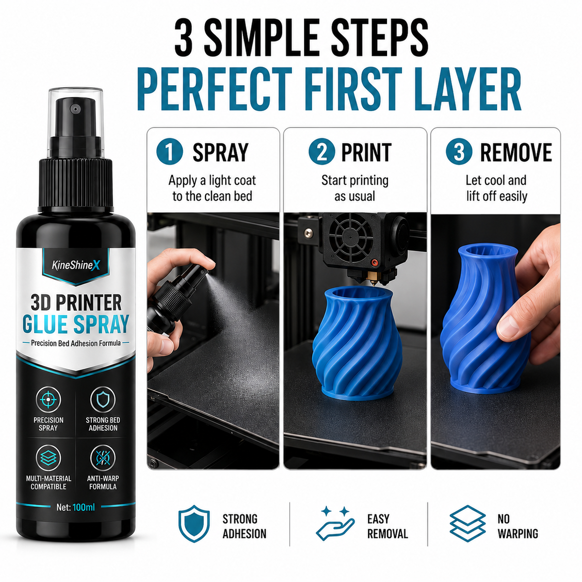 🥳2026 TOP PICK🥳 3D Printer Adhesive Spray – Strong Bed Grip, Anti-Warp Formula – Easy Release After Cooling – Multi-Material Compatible! 🛡️💨