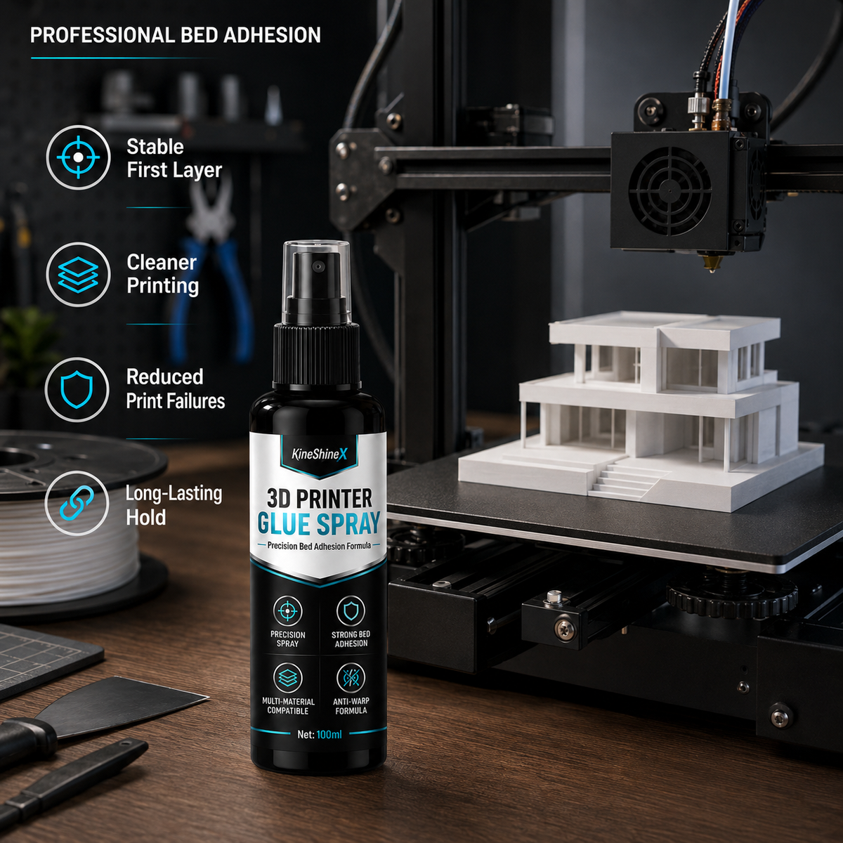 🥳2026 TOP PICK🥳 3D Printer Adhesive Spray – Strong Bed Grip, Anti-Warp Formula – Easy Release After Cooling – Multi-Material Compatible! 🛡️💨