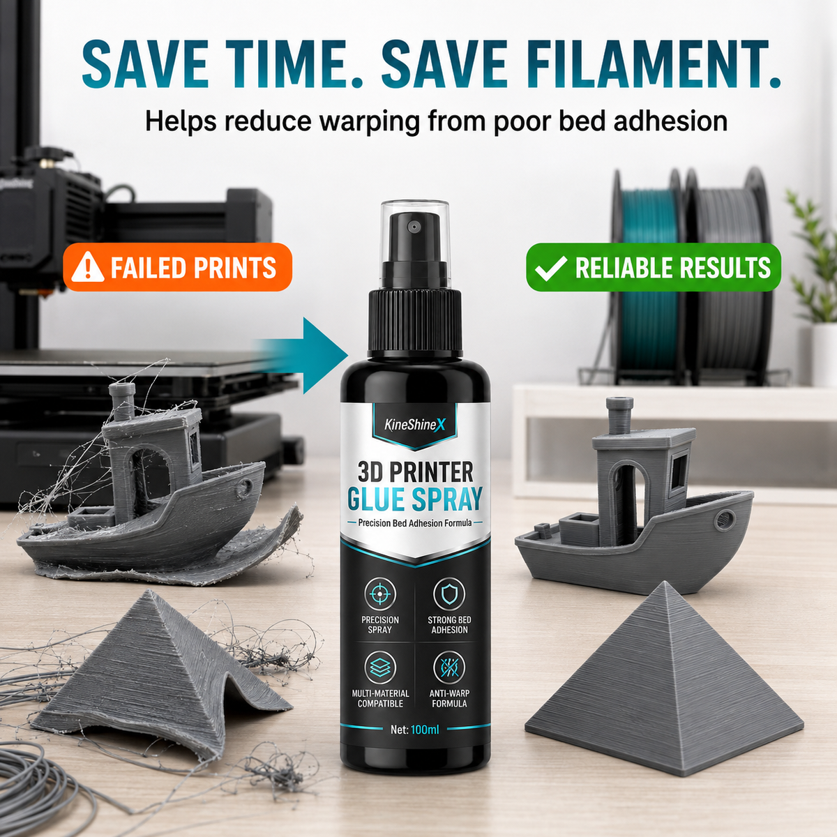 🥳2026 TOP PICK🥳 3D Printer Adhesive Spray – Strong Bed Grip, Anti-Warp Formula – Easy Release After Cooling – Multi-Material Compatible! 🛡️💨