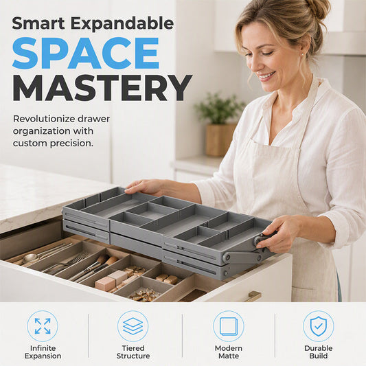 🥳2026 TOP PICK🥳 Drawer Organizer – Expandable Collapsible Design, Multi-Tier Structure – Maximizes Space, Premium Minimalist Style – Fits Any Drawer! 🛡️💨
