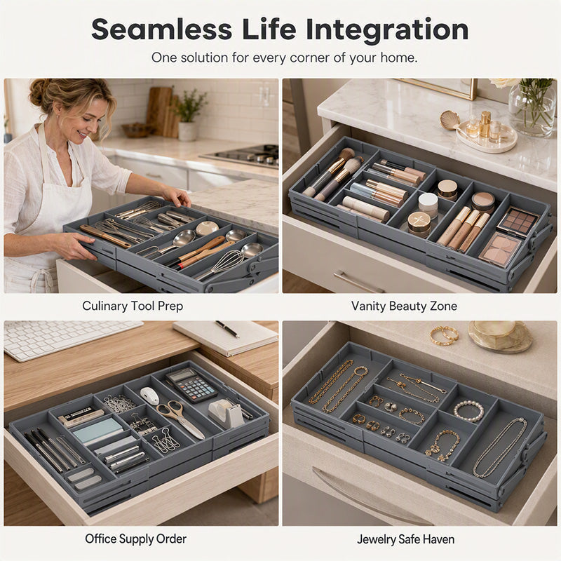 🥳2026 TOP PICK🥳 Drawer Organizer – Expandable Collapsible Design, Multi-Tier Structure – Maximizes Space, Premium Minimalist Style – Fits Any Drawer! 🛡️💨