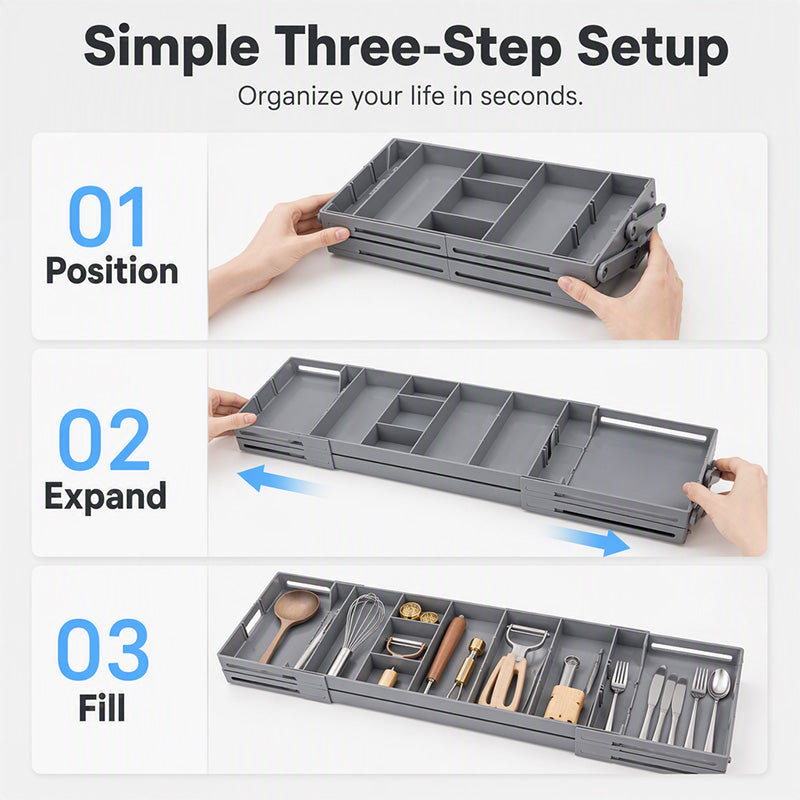 🥳2026 TOP PICK🥳 Drawer Organizer – Expandable Collapsible Design, Multi-Tier Structure – Maximizes Space, Premium Minimalist Style – Fits Any Drawer! 🛡️💨