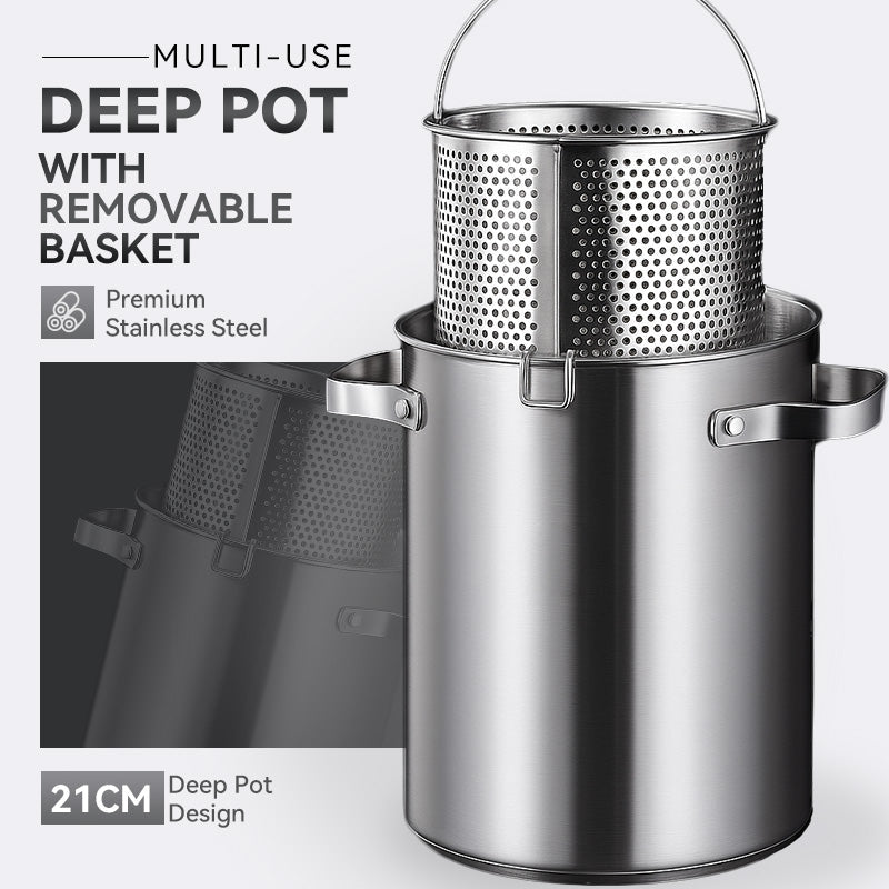 🥳2026 HOT SALE🥳💞49K+ SOLD! 🍳🎁 50% OFF! Multi-Use Deep Pot – From £12.99! 21cm stainless steel, removable basket & heat-resistant handles. Versatile kitchen essential – stock up & save! 🏠✅