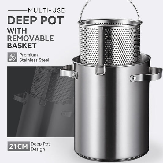 🥳2026 HOT SALE🥳💞49K+ SOLD! 🍳🎁 50% OFF! Multi-Use Deep Pot – From £12.99! 21cm stainless steel, removable basket & heat-resistant handles. Versatile kitchen essential – stock up & save! 🏠✅