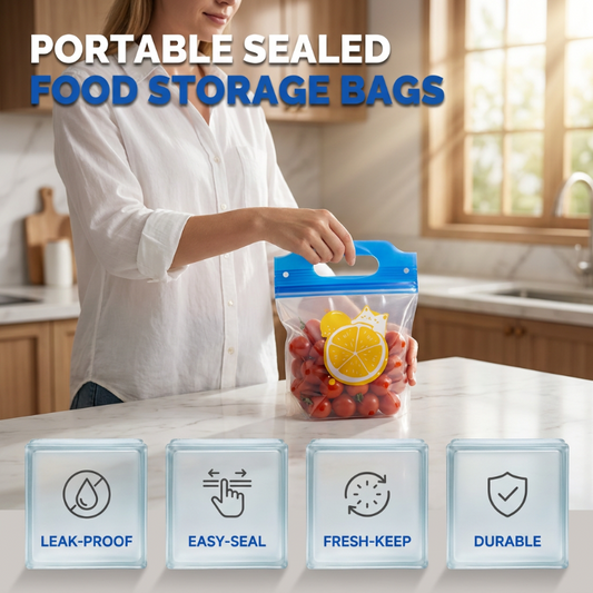 🥳2026 BESTSELLER🥳 Reusable Food Storage Bags – Leak-Proof Seal, Thickened Durable Material – Portable Handle Design – Perfect for Meal Prep & Picnics! 🛡️💨