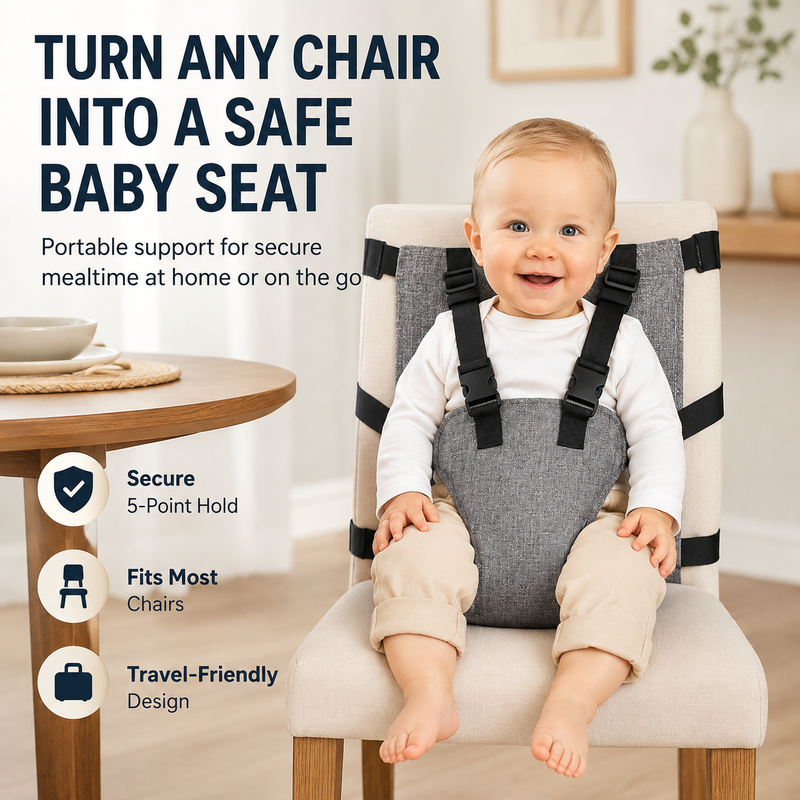 🎉 2026 Sale — Over 34,700 Sold!👶 Portable Baby High Chair Safety Harness Strap