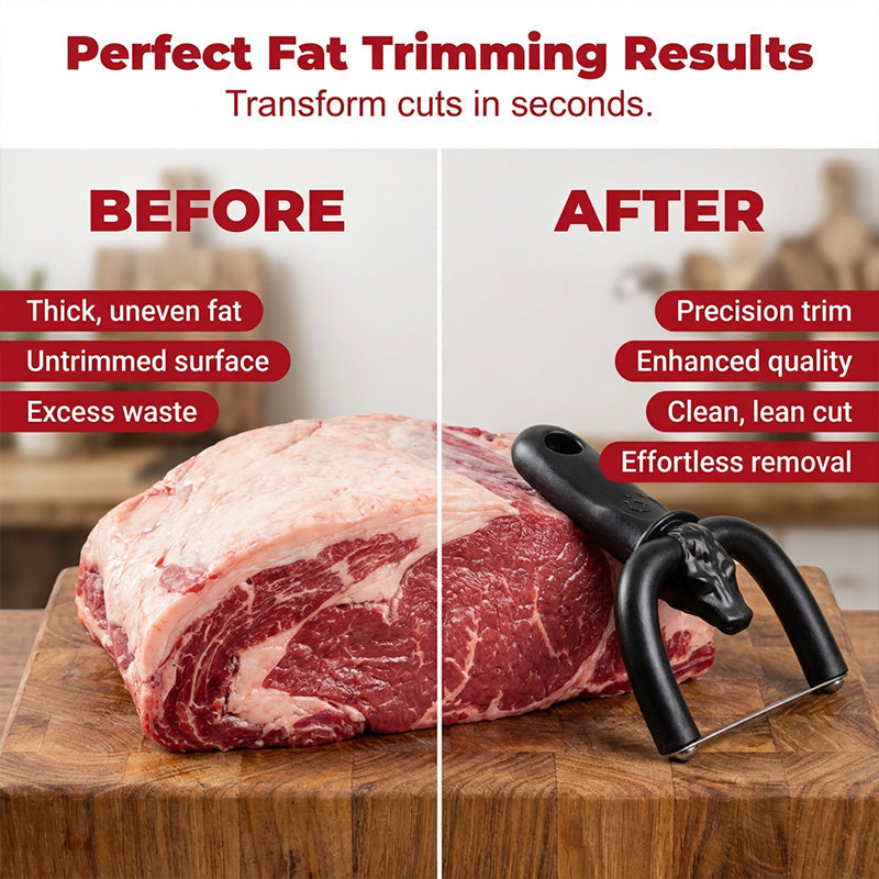 🥳2026 HOT SALE🥳💞50K+ SOLD! 🥩🔪 50% OFF! Handheld Fat Trimmer for Beef & Pork – U-shaped curved holder targets surface fat without wasting lean meat. Stainless steel blade, ergonomic grip – prep like a pro! 🧑‍🍳✨