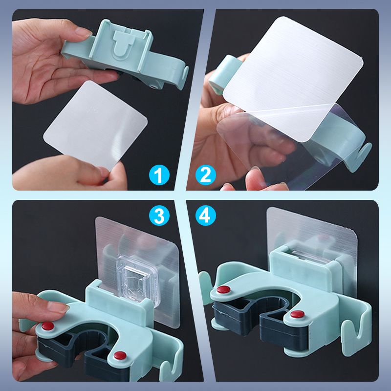 🥳HOT SALE🥳💞50K+ SOLD! Mop Clip Holder – From £6.98! Nail-free adhesive, holds 3kg & 2 hooks. Tidy space instantly – grab yours! ✅