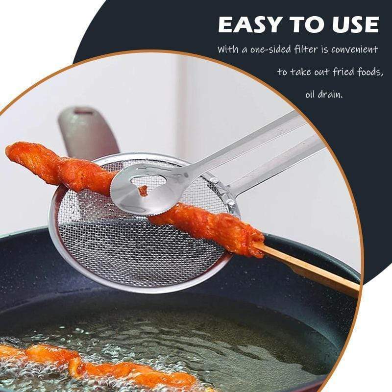 🍡50% OFF NOW! Stainless Steel Oil‑Leak Strainer Clamp – 2‑in‑1 Filter Spoon & Food Tongs, Multifunctional Kitchen Skimmer Tongs for Frying Meatballs, Deep‑Frying Food & Oil Filtering