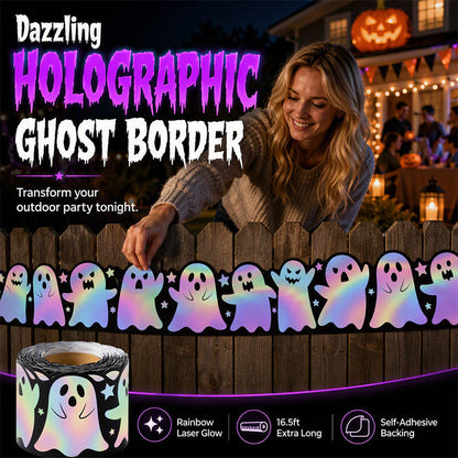 🔥50% OFF 🎃 Halloween Holographic Laser Ghost Border Sticker👻, 5M Waterproof Outdoor Window Halloween Party Decor ✨