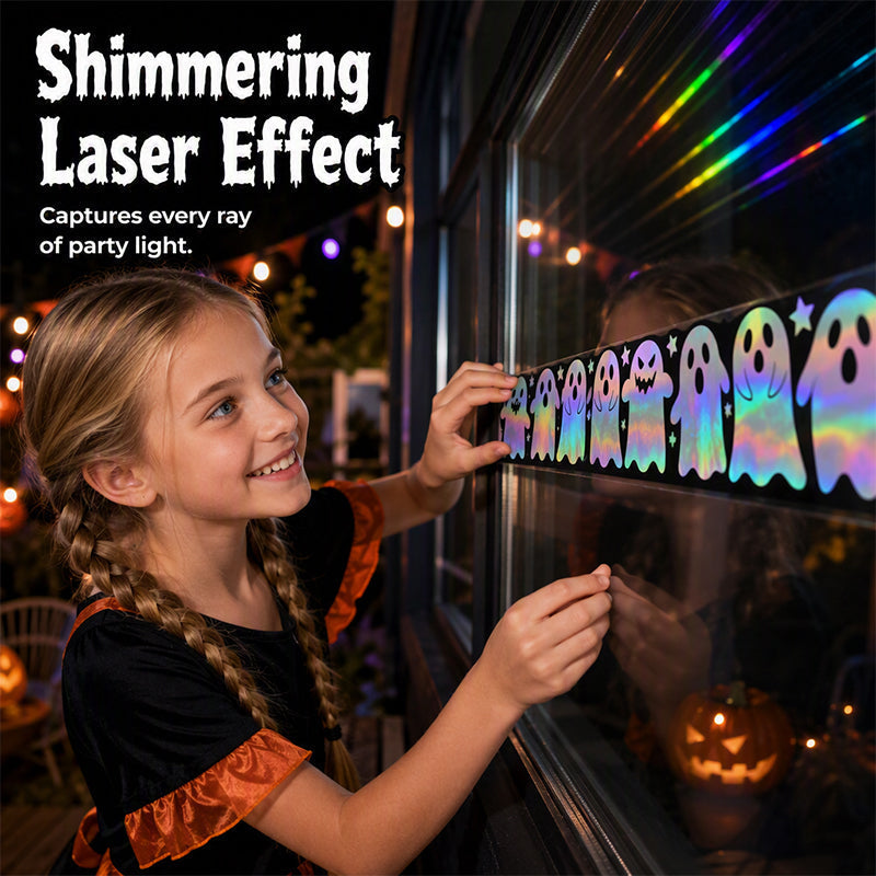 🔥50% OFF 🎃 Halloween Holographic Laser Ghost Border Sticker👻, 5M Waterproof Outdoor Window Halloween Party Decor ✨