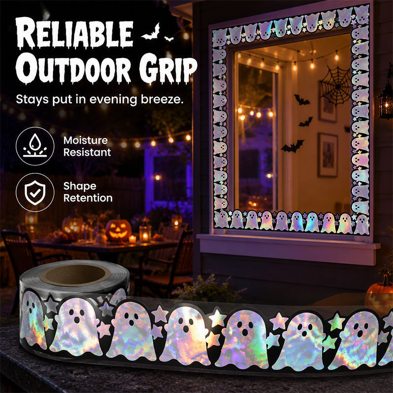 🔥50% OFF 🎃 Halloween Holographic Laser Ghost Border Sticker👻, 5M Waterproof Outdoor Window Halloween Party Decor ✨