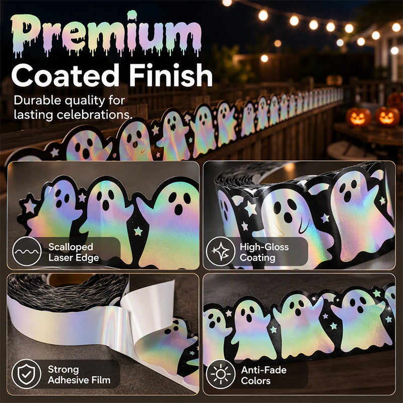 🔥50% OFF 🎃 Halloween Holographic Laser Ghost Border Sticker👻, 5M Waterproof Outdoor Window Halloween Party Decor ✨