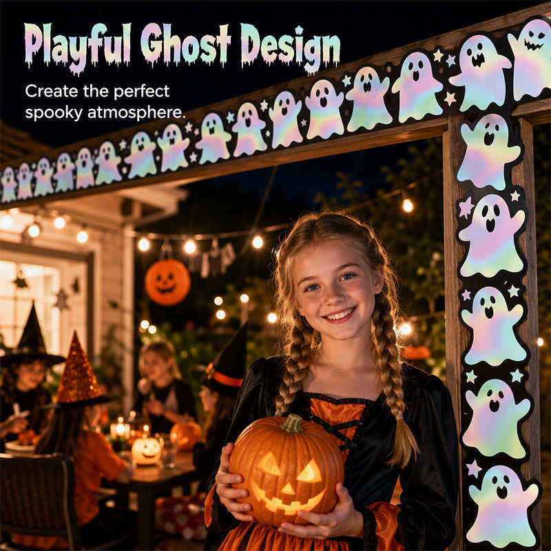 🔥50% OFF 🎃 Halloween Holographic Laser Ghost Border Sticker👻, 5M Waterproof Outdoor Window Halloween Party Decor ✨