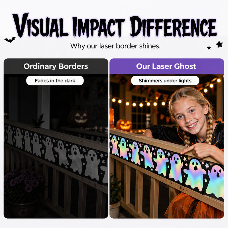 🔥50% OFF 🎃 Halloween Holographic Laser Ghost Border Sticker👻, 5M Waterproof Outdoor Window Halloween Party Decor ✨