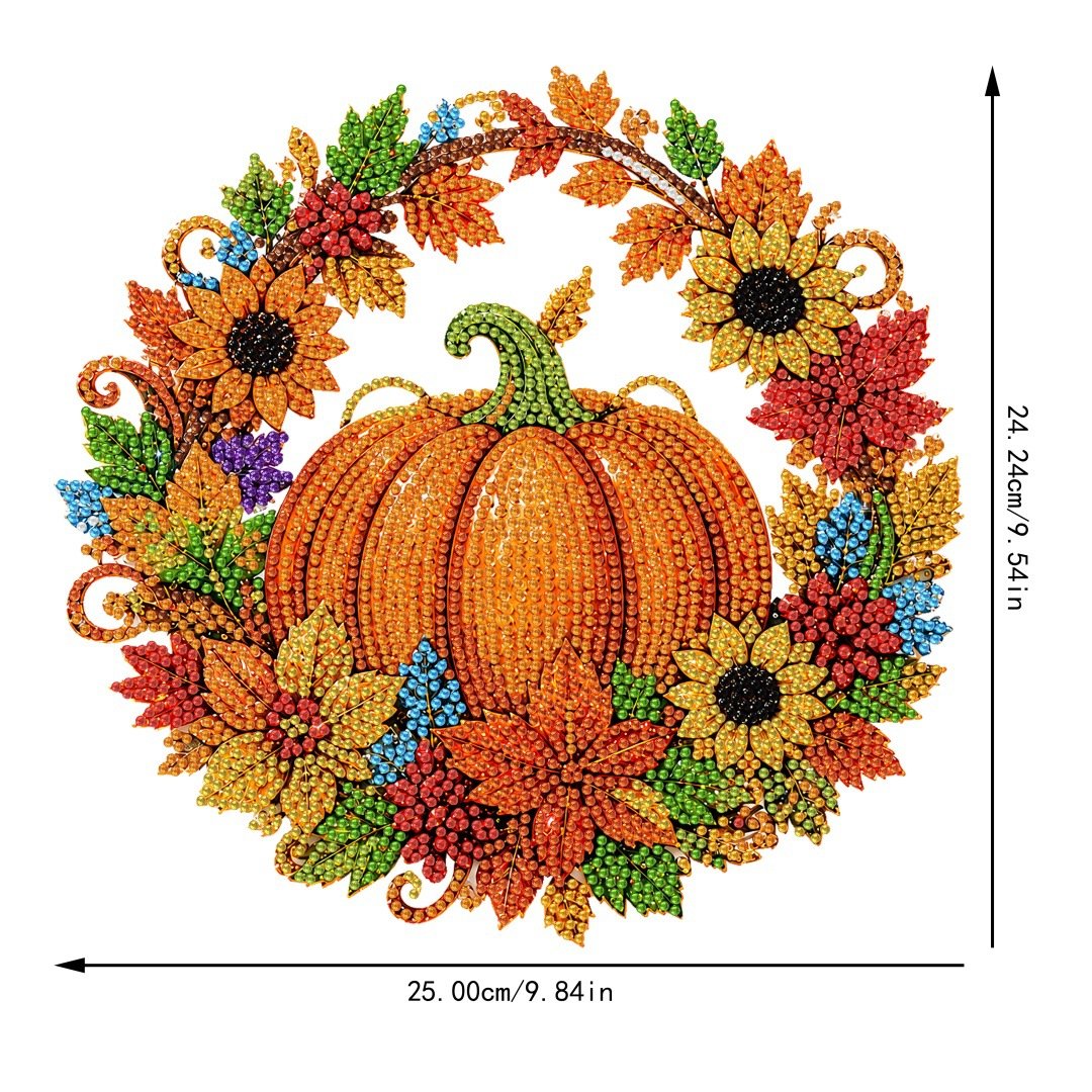 🔥50% OFF 🍂 Autumnal Pumpkin Wreath Diamond Painting Hanging Decor, Complete DIY Kit
