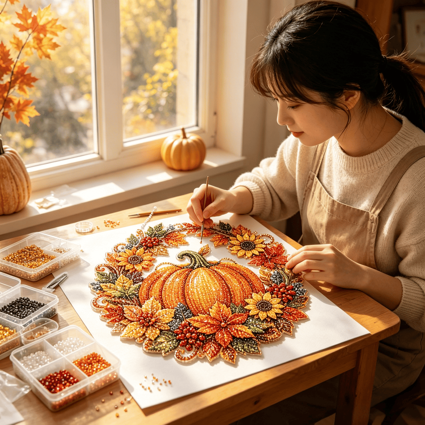 ⏳🔥LIMITED-TIME 50% OFF! ⏰🍂 Autumnal Pumpkin Wreath Diamond Painting Hanging Decor, Complete DIY Kit