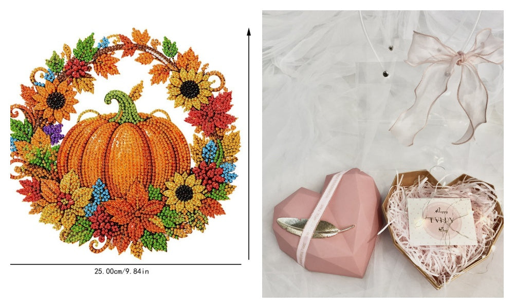 🔥50% OFF 🍂 Autumnal Pumpkin Wreath Diamond Painting Hanging Decor, Complete DIY Kit