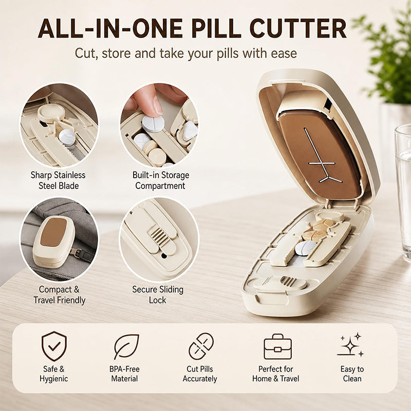 💊 Save 50%! ✂️ Pill Cutter Splitter – Precise cut, travel-ready & safe blade ✨