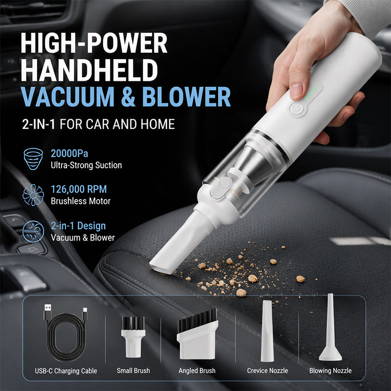 🥳2026 BESTSELLER🥾 Car Vacuum & Blower – 20000Pa Powerful Suction, 2-in-1 Design – 6000mAh Battery, Waterproof – Compact, Fits Glove Compartment! 🛡️💨