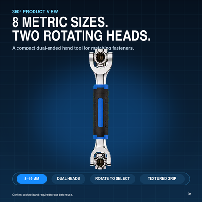 8-in-1 Dual Rotating Head Multi-Socket Wrench 8-19mm