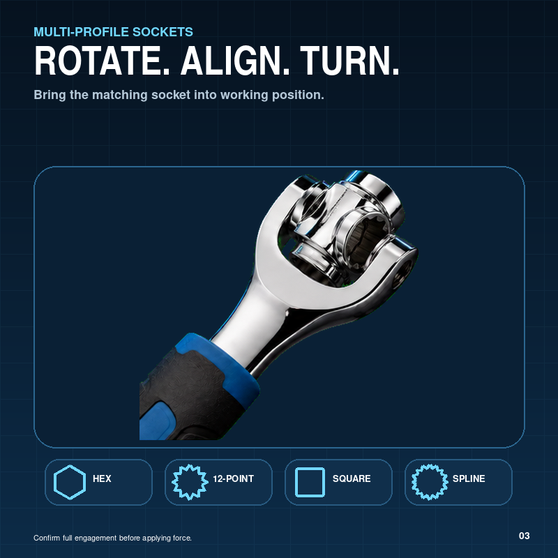 8-in-1 Dual Rotating Head Multi-Socket Wrench 8-19mm