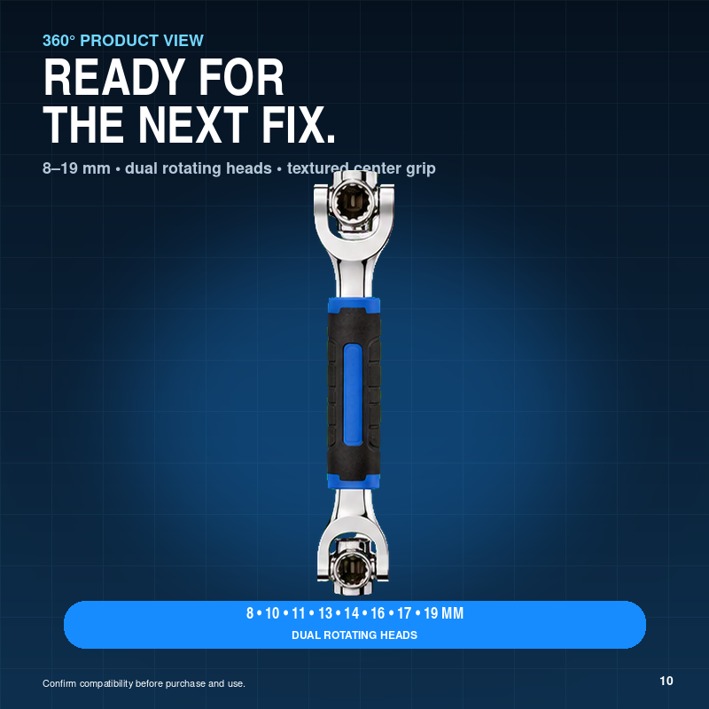 8-in-1 Dual Rotating Head Multi-Socket Wrench 8-19mm