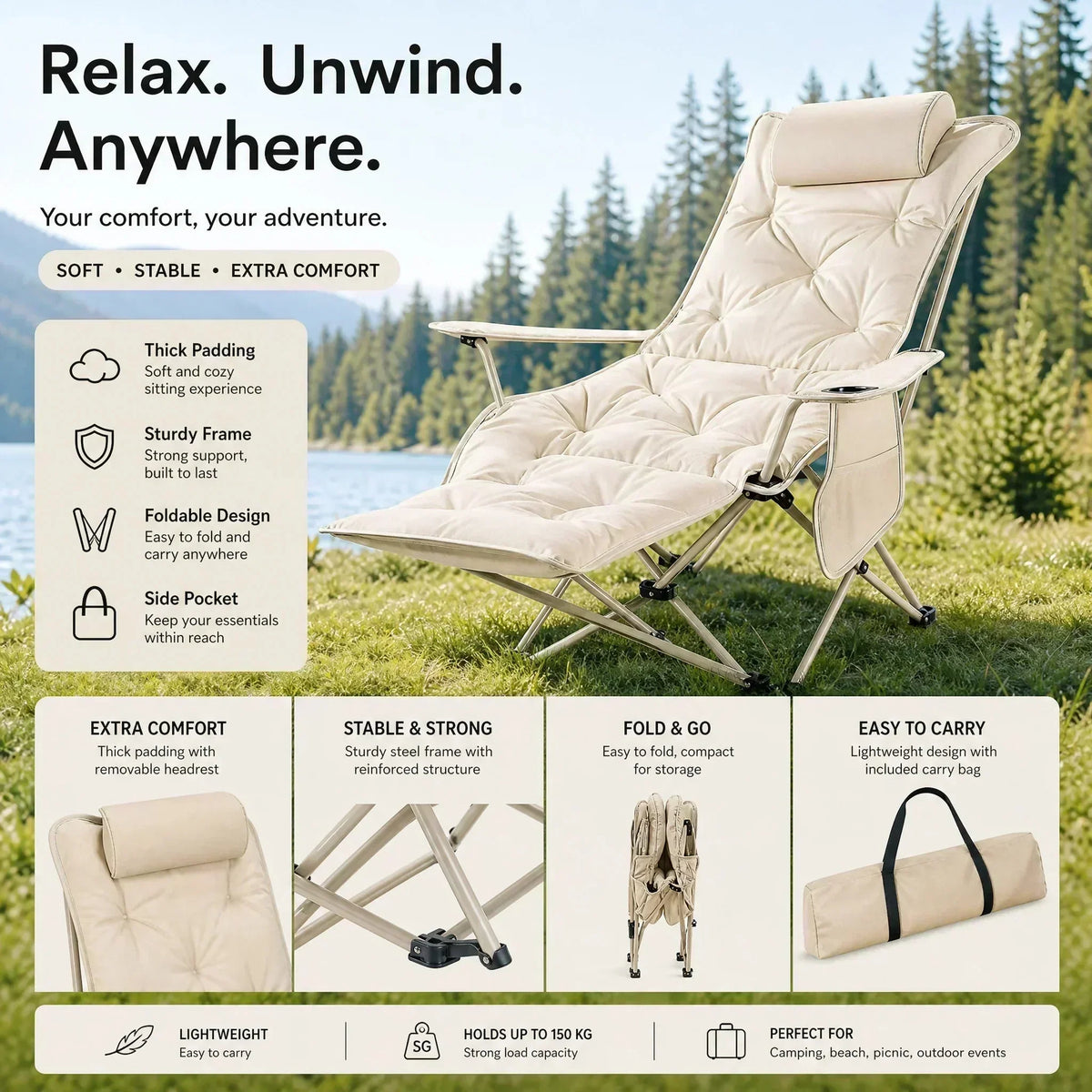 ⏳Time-Limited Special⏰Portable, adjustable folding chair for outdoor use – Lightweight, sturdy & versatile 🏕️✨