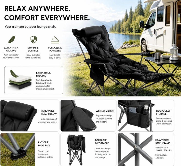 ⏳Time-Limited Special⏰Portable, adjustable folding chair for outdoor use – Lightweight, sturdy & versatile 🏕️✨