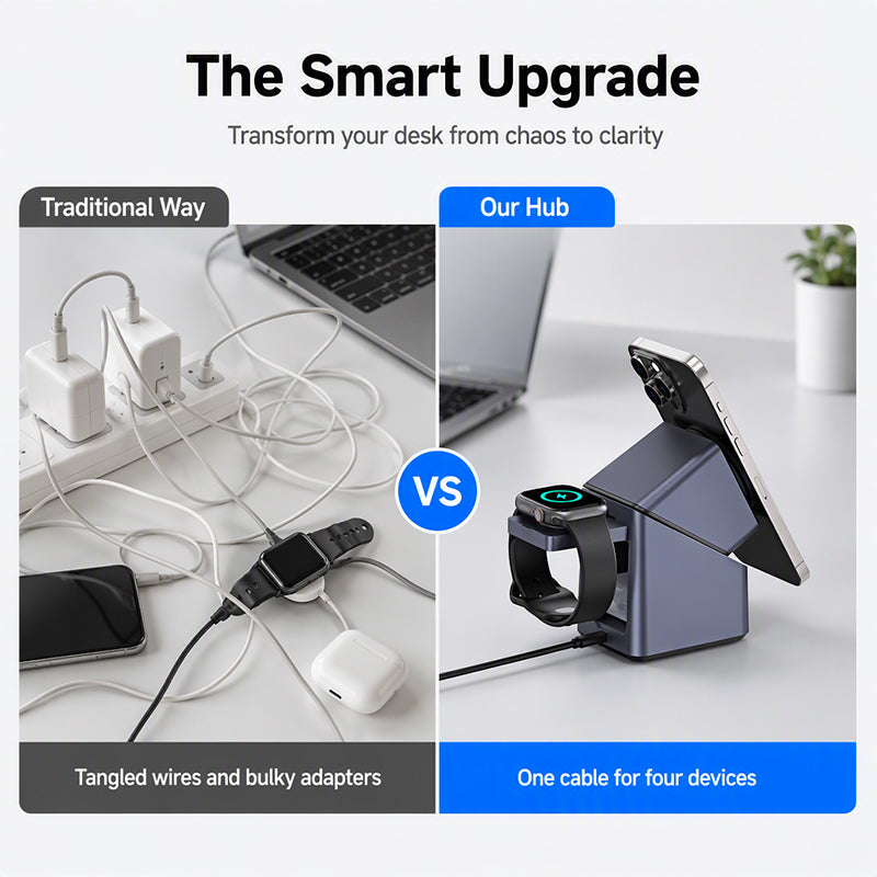 🥳2026 BESTSELLER🥾 Wireless Charging Station – 4-in-1, 180° Motorized Rotation – Magnetic Grip – Charges Phone, Watch & Earbuds – Desk Essential! 🛡️💨