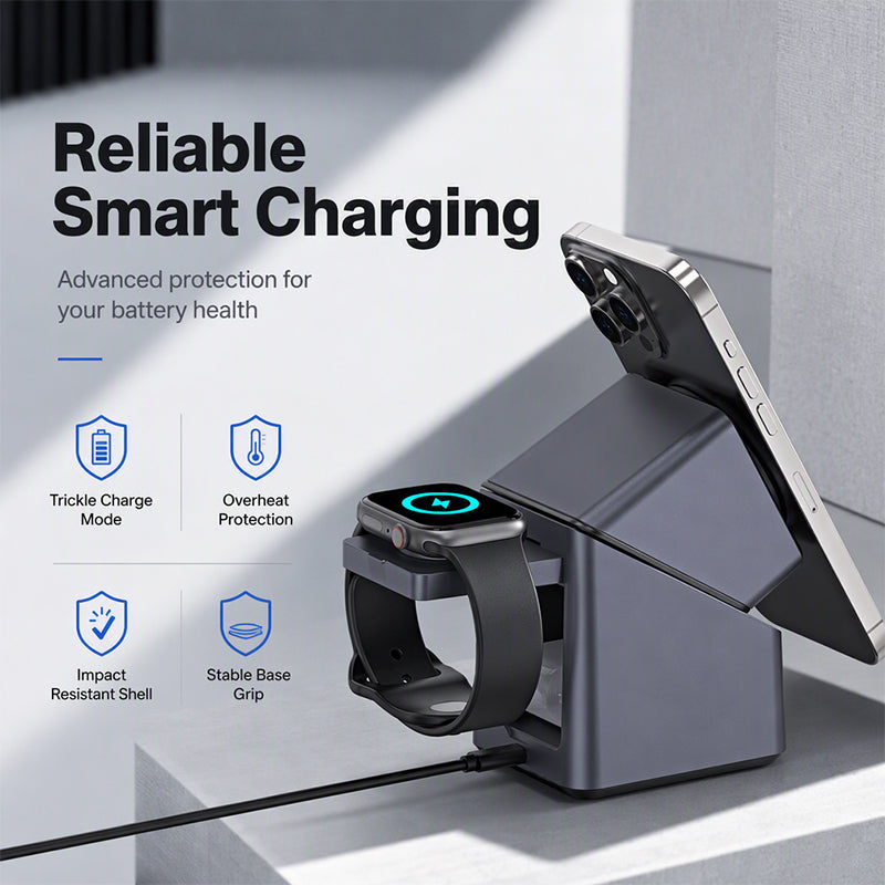 🥳2026 BESTSELLER🥾 Wireless Charging Station – 4-in-1, 180° Motorized Rotation – Magnetic Grip – Charges Phone, Watch & Earbuds – Desk Essential! 🛡️💨