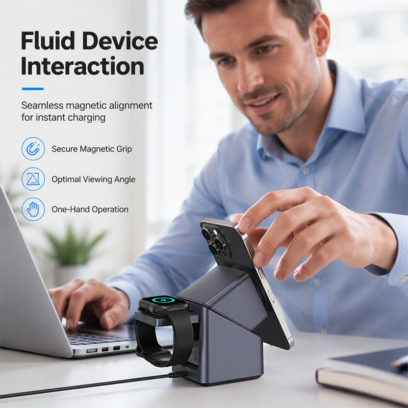 🥳2026 BESTSELLER🥾 Wireless Charging Station – 4-in-1, 180° Motorized Rotation – Magnetic Grip – Charges Phone, Watch & Earbuds – Desk Essential! 🛡️💨
