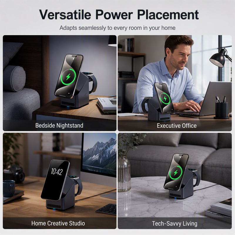 🥳2026 BESTSELLER🥾 Wireless Charging Station – 4-in-1, 180° Motorized Rotation – Magnetic Grip – Charges Phone, Watch & Earbuds – Desk Essential! 🛡️💨
