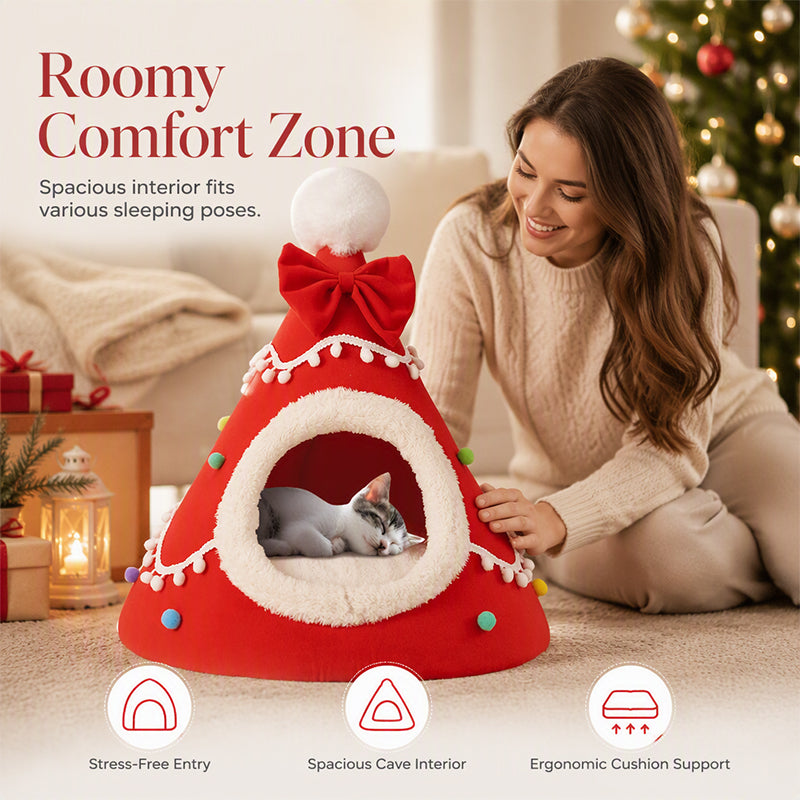 Semi-Enclosed Christmas Pet Bed Cave
