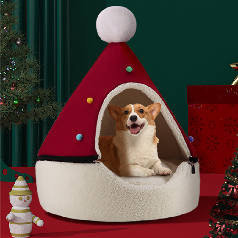 Semi-Enclosed Christmas Pet Bed Cave
