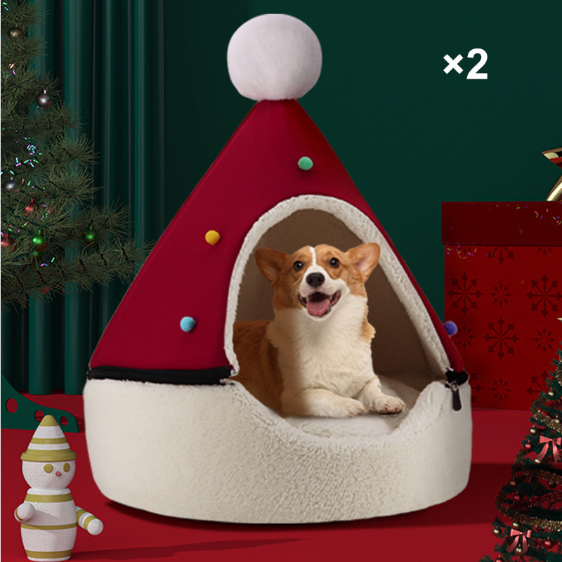 Semi-Enclosed Christmas Pet Bed Cave