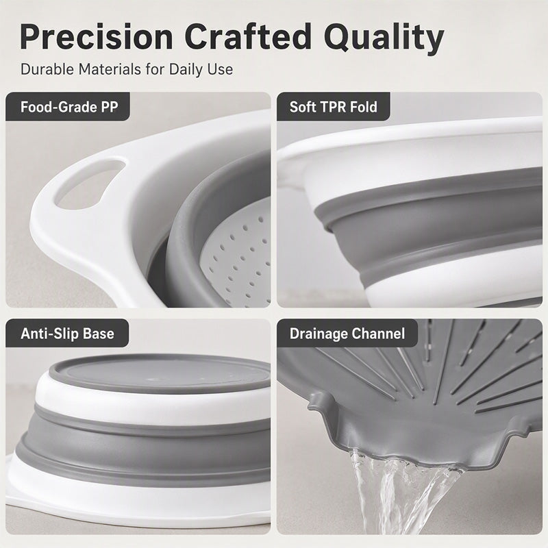 ⏰50% OFF – LAST CHANCE⏰ 3-Piece Collapsible Colander Set – Draining Base, Dual Handles – Folds Compact – Perfect for Veggies, Pasta & More! 🔥