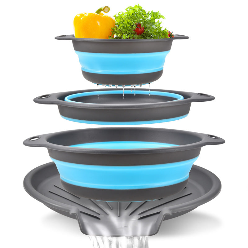⏰50% OFF – LAST CHANCE⏰ 3-Piece Collapsible Colander Set – Draining Base, Dual Handles – Folds Compact – Perfect for Veggies, Pasta & More! 🔥