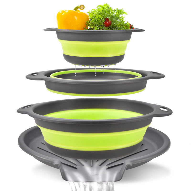 ⏰50% OFF – LAST CHANCE⏰ 3-Piece Collapsible Colander Set – Draining Base, Dual Handles – Folds Compact – Perfect for Veggies, Pasta & More! 🔥