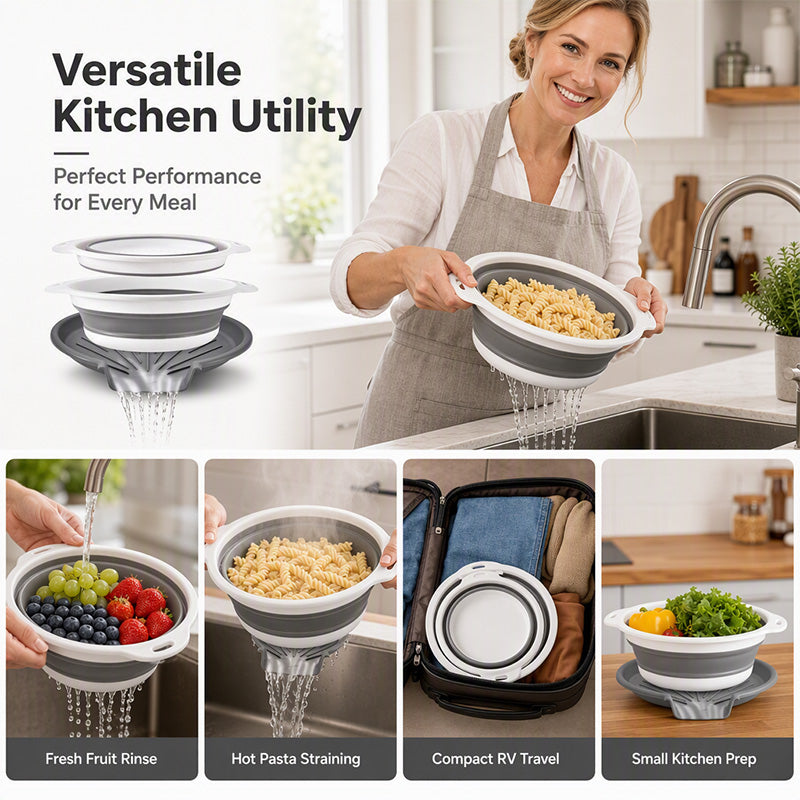 ⏰50% OFF – LAST CHANCE⏰ 3-Piece Collapsible Colander Set – Draining Base, Dual Handles – Folds Compact – Perfect for Veggies, Pasta & More! 🔥