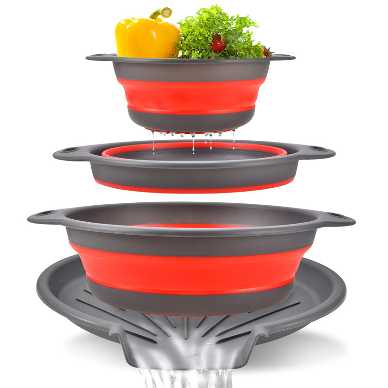 ⏰50% OFF – LAST CHANCE⏰ 3-Piece Collapsible Colander Set – Draining Base, Dual Handles – Folds Compact – Perfect for Veggies, Pasta & More! 🔥