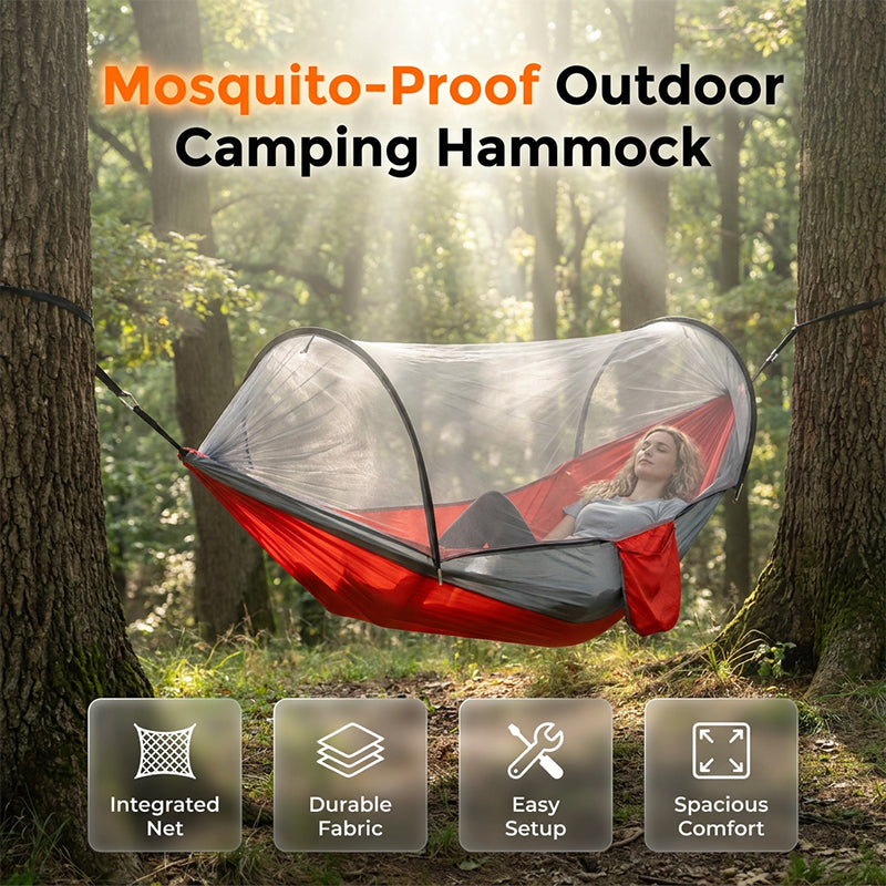 ⏰50% OFF – LAST CHANCE⏰ Portable Hammock with Mosquito Netting – Self-Supporting Canopy – Quick-Dry Fabric – Heavy-Duty Straps & Carabiners! 🔥