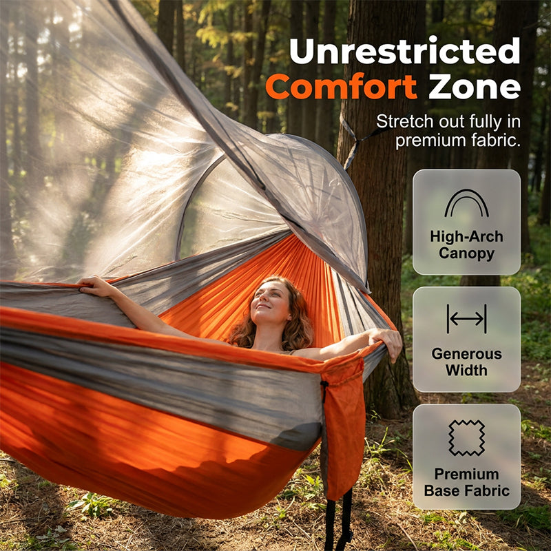 ⏰50% OFF – LAST CHANCE⏰ Portable Hammock with Mosquito Netting – Self-Supporting Canopy – Quick-Dry Fabric – Heavy-Duty Straps & Carabiners! 🔥