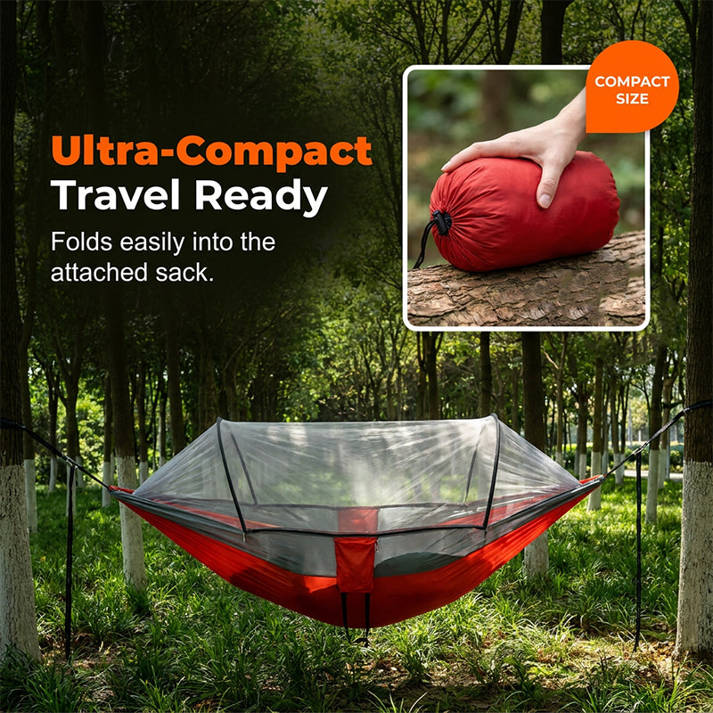 ⏰50% OFF – LAST CHANCE⏰ Portable Hammock with Mosquito Netting – Self-Supporting Canopy – Quick-Dry Fabric – Heavy-Duty Straps & Carabiners! 🔥