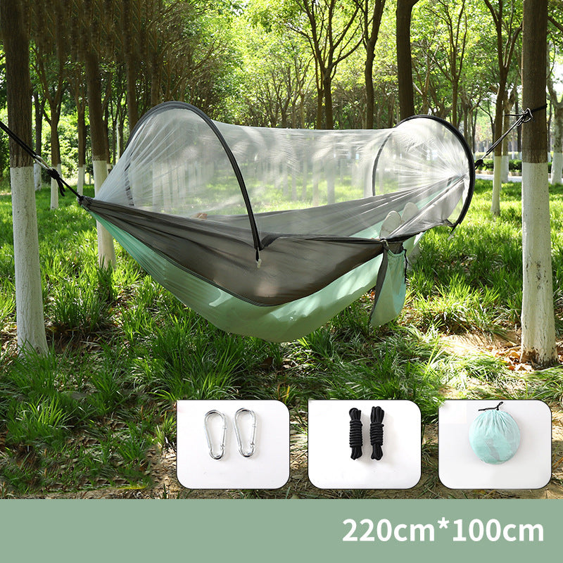⏰50% OFF – LAST CHANCE⏰ Portable Hammock with Mosquito Netting – Self-Supporting Canopy – Quick-Dry Fabric – Heavy-Duty Straps & Carabiners! 🔥