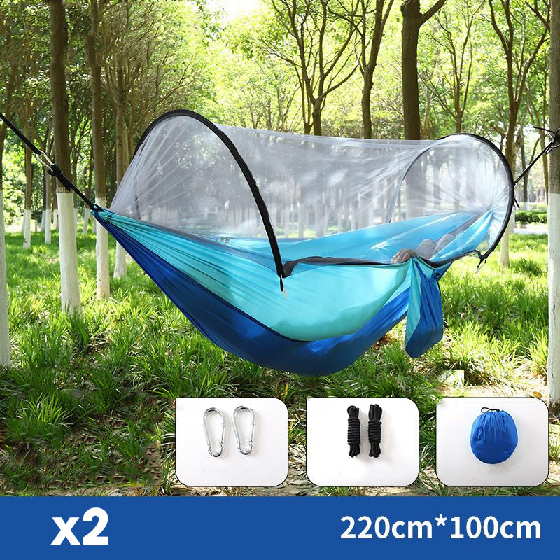 ⏰50% OFF – LAST CHANCE⏰ Portable Hammock with Mosquito Netting – Self-Supporting Canopy – Quick-Dry Fabric – Heavy-Duty Straps & Carabiners! 🔥